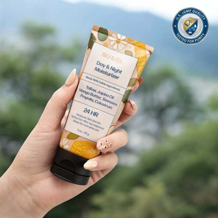 Sky and Sol Everything Cream | 100% Grass Fed Beef Tallow Moisturizer for Face and Body | Day & Night Skincare | Safe Natural Edible-Grade Ingredients | After-Sun Care | All Skin Types | 3 oz